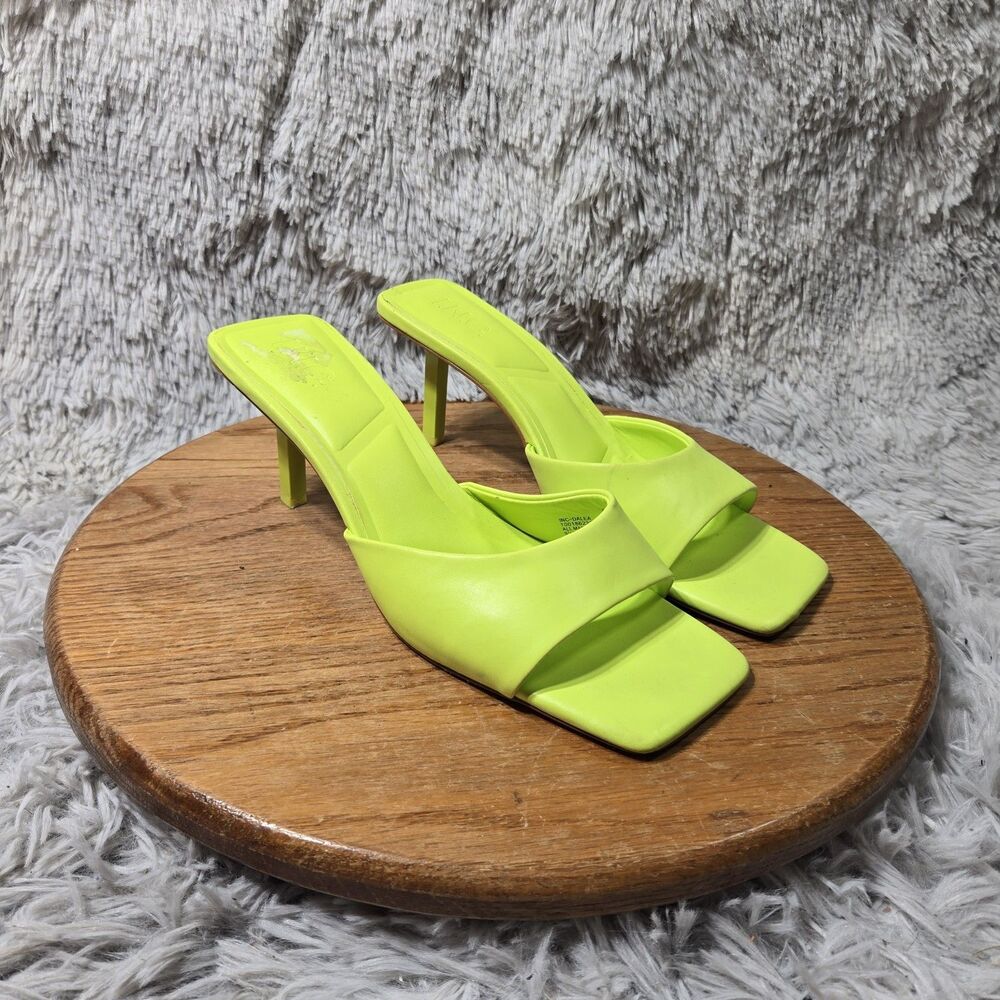 INC Womens Neon Lime Green Square Toe Heeled Mule Slide Slip On Sandal Size 9.5M